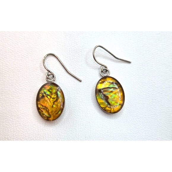 Handcrafted Iridescent Abalone Shell Dangle Earrings With Silver Hooks - Picture 2 of 2